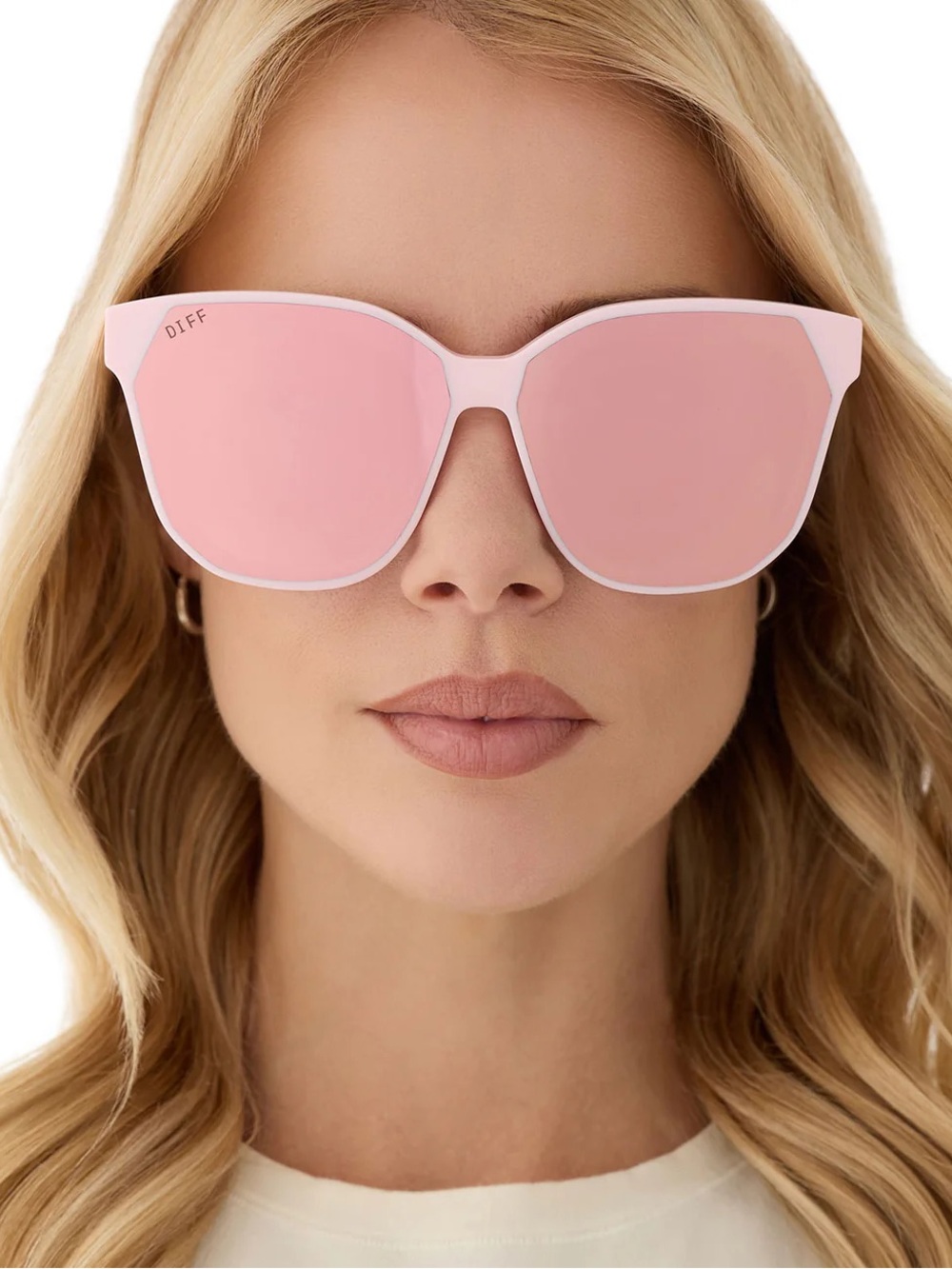 DIFF Gia Sunglasses Powder Pink Frame Cherry Blossom Mirror Lens NWT